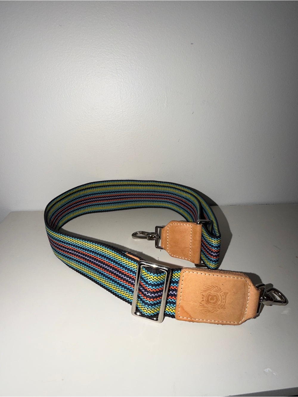 Consueala Multicolor Woven Camera Strap with Tan Leather Accent